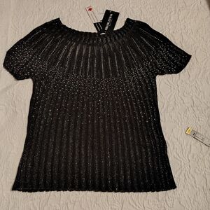 NWT Frank Lyman Pleated Metallic Top - Black - Pringle
